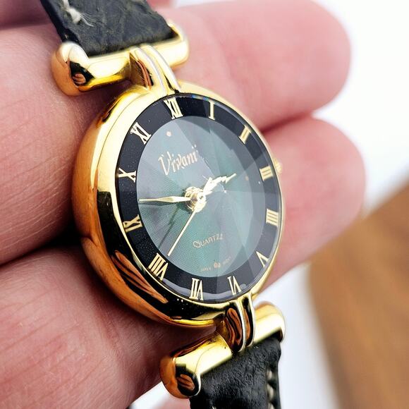 Vivani Women's Gold Tone Bracelet Watch Green Dial Black Braided Band Artsy Bold - Picture 3 of 7